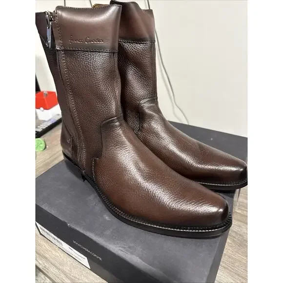 802VNBS - Franco Cuadra brown dress casual leather zip ankle boots for men